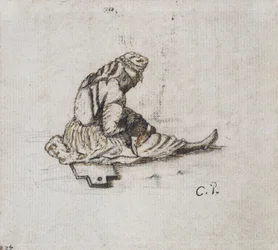Studio di una figura femminile seduta, che cuce